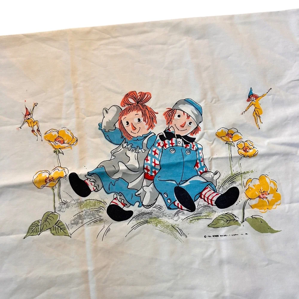 Vtg 1969 Raggedy Ann & Andy Pillowcase The Bobbs-Merrill Co Nursery Cottagecore‎